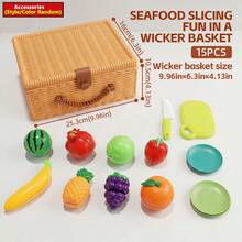 2026 Kids Realistic Food Fruit Cutting Set, Large Seafood Animal Models Like Lobster, Crab, Fish, Disassemble & Assemble, Early Education, Puzzle Toys, New Large Capacity Picnic Basket Storage Box, Categorized Storage, Kitchen Toys, Can Be Used As Decor, Portable, Practical, Great Halloween Gift - Multicolor - View 12