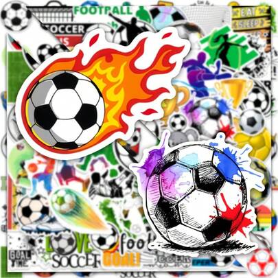50张彩色足球贴纸，卡通运动贴纸，可用于剪贴簿、手机壳、水瓶、滑板、吉他、派对礼品、万圣节礼物