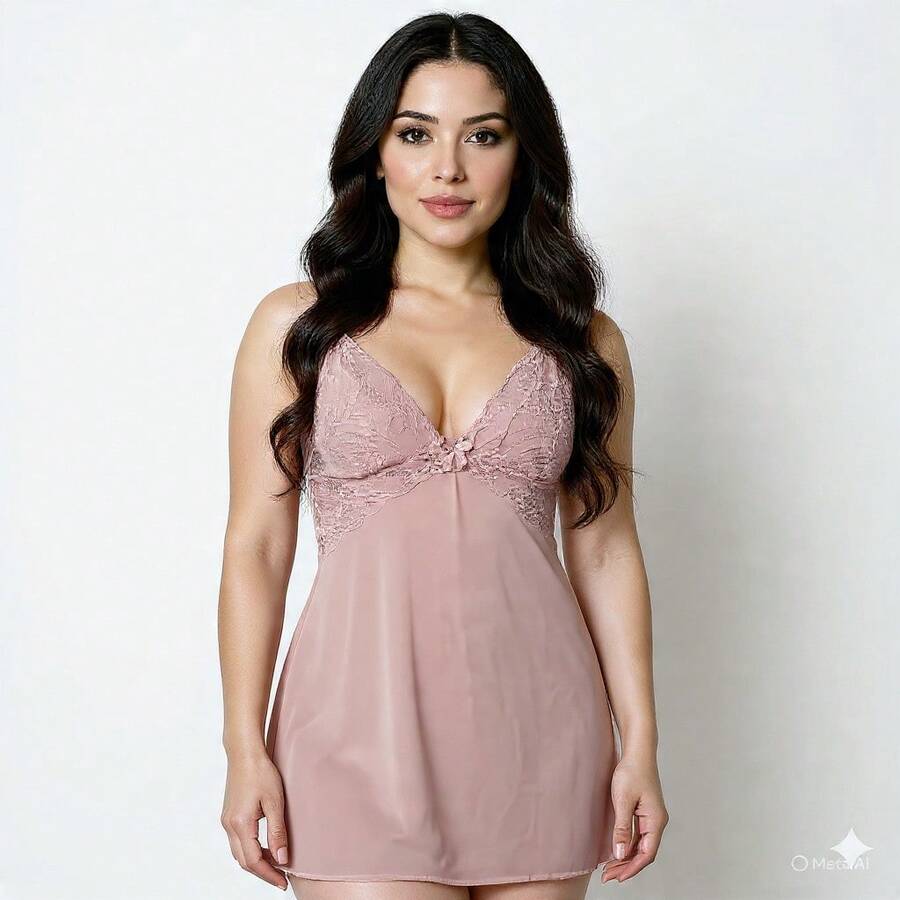 Sexy Women's Nightgown With Lace, Sleepwear - 乾枯玫瑰色 - 查看 1