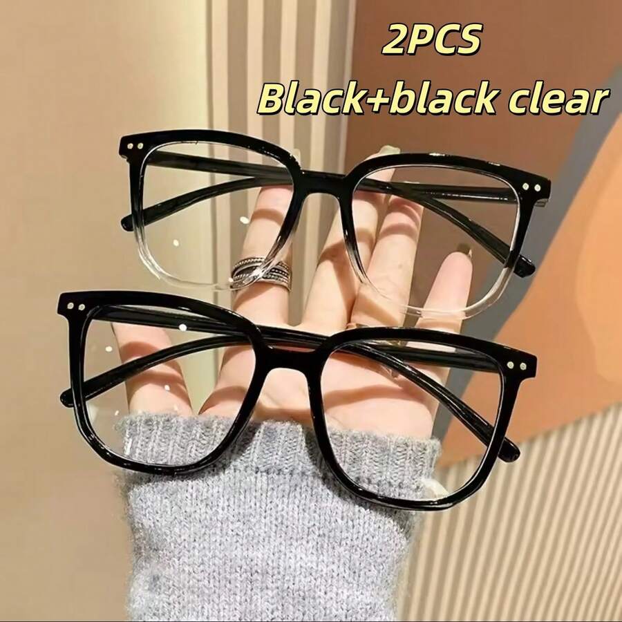 1 Pair Women's Plastic Frame Rivet Square Oversized Transparent Glasses, Street Style