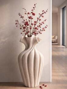 1件裝美學荷葉邊花瓶，現代極簡溝槽波浪不對稱曲線室內花瓶，適用臥室、客廳桌面、玄關架，適合乾花、鮮花、仿真花裝飾，送給女朋友、女性、植物愛好者的禮物 - 餃子口 - 查看 3