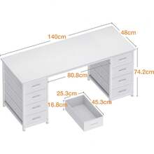 Computer Desk With Drawers, 140x48cm Modern Office Desk With Storage, Small Study Table Home Office, White - White - View 11