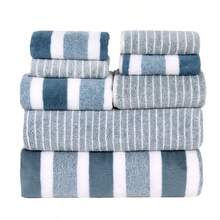 8pcs Towel Set, Striped Soft Home Bathroom Bath Face Towels, Quick Drying - Multicolor - View 6