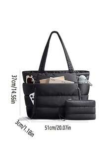 Nuevo bolso de mano blanco clásico y multifuncional de moda, diseño simple, detalles acolchados, diseño de asa superior dual para hombro, bolso de hombro elegante para damas, adecuado para n - Color caoba - Ver 3