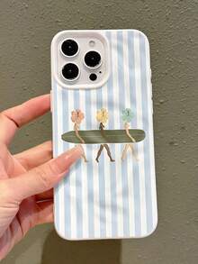 1个清爽蓝色条纹冲浪女孩手机壳，水波纹褶皱设计，适用于 17 Pro Max/17 Pro/16 Pro Max/16 Pro/16/15 Pro Max/15 Pro/15/14 Pro Max/14/13 Pro Max/13 Pro/13/12 Pro Max/12 Pro/12/11，防尘防水防震软壳 - 白色 - 查看 4