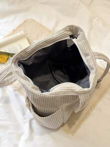 1个大容量灯芯绒手提包，学生笔记本电脑包，新款灯芯绒多口袋多隔层单肩包，时尚面料休闲多功能腋下包，双肩带，女士通勤工作背包，适合学生、短途旅行、度假、郊游、购物、办公，日常使用理想之选。 - 米色 - 查看 4