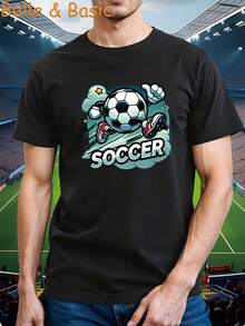 Minimalist 180g Soccer Ball Character T-Shirt For Football Lovers, Black White, Unisex, Sizes S-3XL, Urban Streetwear Style - Black - View 5