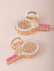 1pc Women's Unique Tennis Racket Shaped Crystal Decor Cute Cartoon Half-Clip Hair Clip, Fashion Hair Accessory - Multicolor - View 3