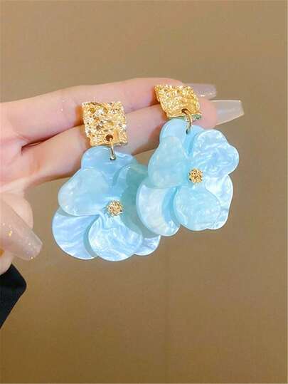1 Pair Metal & Acrylic Flower Stud Earrings, Vintage Elegant Luxury Jewelry Accessories For Women
