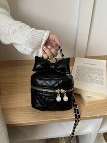 2026 Summer New Fashion Rhombus Chain Bow Handbag, Shoulder Bag, Crossbody Bucket Bag For Women - Black - View 6