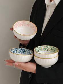 2个陶瓷花叶图案碗，适用于盛放甜点、小吃、糖果和餐点，厨房餐具 - 彩色 - 查看 2