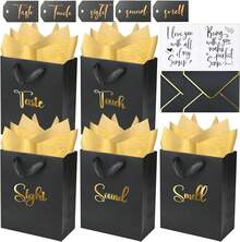 Gold Foil 5 Senses Gift Bags For Him Complete Gift Set With Labels Envelopes Cards Unique Present For Birthday Anniversary Valentine S 10x8x4 Inch - Black - View 9