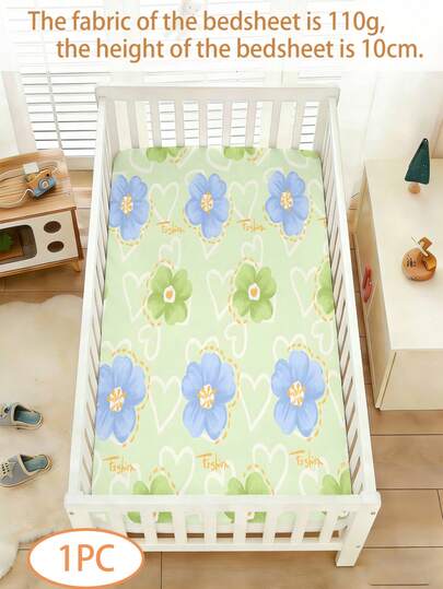1 pieza Sábana ajustada suave de 110g para cuna de bebé de 10cm, cubierta de cama para cuna de bebé con estampado lindo de flores y corazones, de microfibra transpirable para bebés, se ajusta a cunas estándar, hipoalergénica y lavable a máquina para recién nacidos niños y niñas