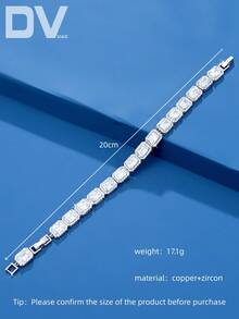 DV JEWELRY 1 件女士奢华方晶锆石镀白金手链，优雅珠宝礼物，适合约会、婚礼、宴会、周年纪念 - 白色 - 查看 6