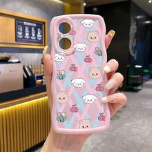 1pc Cute Rabbit & Bear Cherry Shockproof Wave Phone Case, UV Printed Compatible With Iphone/Galaxy/MOTO, International Version,  Not The Domestic Version - Pink - View 2