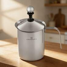 Stainless Steel Milk Frothing Pitcher With Lid, 400ml/800ml Milk Frother Jug With Handle For Coffee, Cappuccino & Latte - Silver - View 3