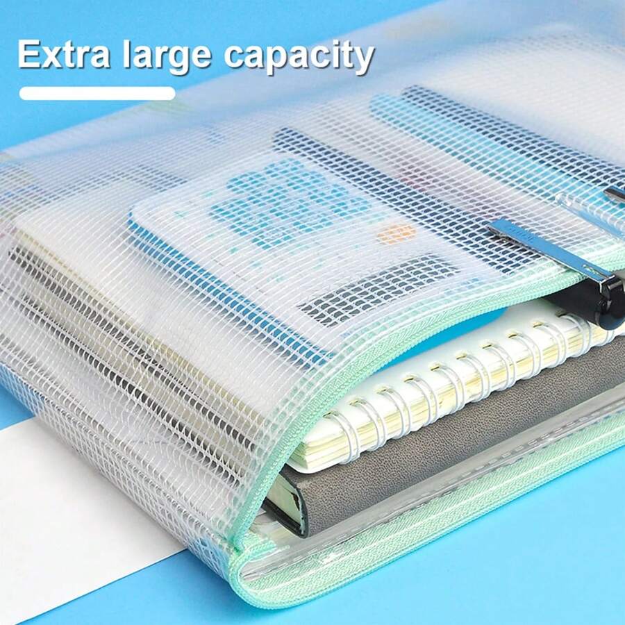 1pc A4 Clear Waterproof Zipper Document Bag, Portable File Organizer For Office School Travel - Grass Green - View 1