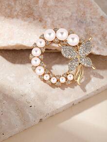 1pc Fashion Pearl Rhinestone Brooch Women's Baroque Butterfly Pin Apparel Accessories Wedding Gift - Silver - View 5