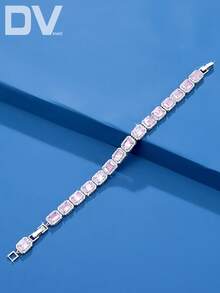 DV JEWELRY 1 chiếc vòng tay mạ vàng trắng Zirconia sang trọng dành cho nữ, trang sức thanh lịch cho ngày hẹn hò, đám cưới, tiệc tùng, quà tặng kỷ niệm - Hồng - Xem 2