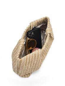 1pc Rainbow Woven Clutch Bag, Minimalist Fashion Suitable For Casual Daily Use - Beige - View 6
