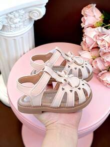 Little Girls White Heart T-Strap Sandals | Non-Slip Closed Toe Dress Sandals For Kids - Beige - View 4