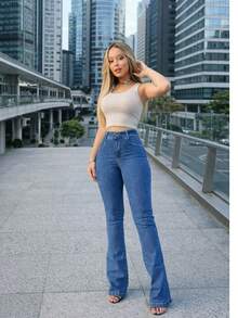 Women's Wide Leg Jeans - Màu xanh lam - Xem 6