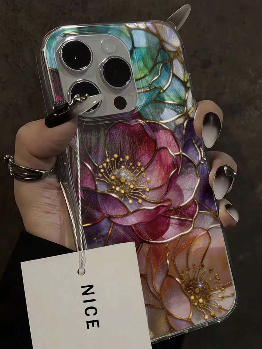 花卉彩绘优雅新款羽毛雪纺银色简约时尚手机壳，兼容 17/17 Pro Max、15、16/16 Pro、15 Pro Max、P13、P14、P11软壳、P12、XS、XR、7/8、7/8 Plus、S2、A14、A15、S23 Ultra、A50、A12、A32、A52、A72、A51、A21S、A13、A14、S22 Ultra、S23、A33、A53、S20 FE，国际版，非国内版 - 彩色 - 查看 1