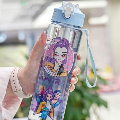 Hasbro Bộ bình nước thể thao chống rò rỉ 750ml KPOP Witch Hunters, in hình nhân vật anime và thú cưng, nắp đậy một chạm và dây đeo tiện dụng, thích hợp làm quà sinh nhật, Giáng sinh, Lễ Tạ ơn, quà tặng cho người hâm mộ K-Pop, hoạt động ngoài trời và quà tặng ngày lễ.