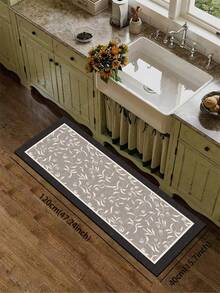 1pc Silica Gel Kitchen Mat, Light Gray Base Color With Delicate White Leaf & Floral Vine Pattern In Center, Surrounded By A Narrow Dark Gray Border, Fresh And Elegant Style With Both Decorative And Practical Functions. - Multicolor - View 17