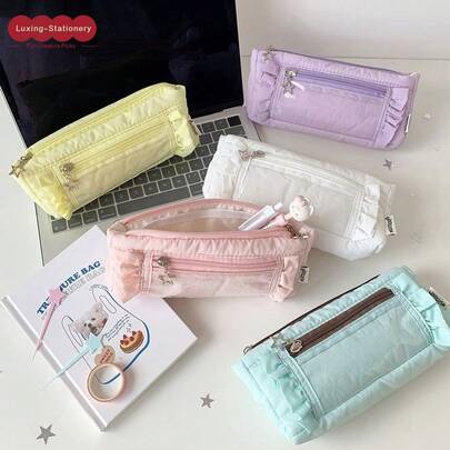 1pc 2026 New Ins Style High-Quality Pleated Pencil Case/Cosmetic Bag, Multi-Layer Large Capacity Stationery Pouch For Students, Office Workers, Makeup Lovers, Planner Enthusiasts, Stationery Fans, Suitable For School, Office, Daily Commute, Gift Giving, Stationery/Cosmetic Organization