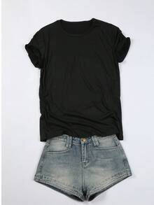 Disney Stitch 'I Just Need To Be Dramatic' Tee & Biker Shorts Set | Lilo & Stitch Casual Outfit Crew Neck Short-Sleeve Top & Biker Shorts (Ideal For Daily Wear & Commuting) - Pair With A Casual Spring/Summer Blazer - 黑色 - 查看 2