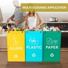 3pcs/1pc Set Reusable Polished Garbage Bins, Suitable For Bedroom, Kitchen, Office - Light Blue + Yellow + Grass Green - View 8