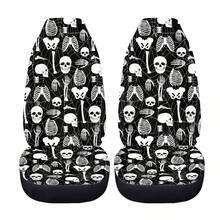 Skull Mushroom Print Car Front Seat Covers,Universal Car Seat Cushion Set,Suitable For Cars, SUVs, And Trucks,Perfect For Holiday Gift Or Special Occasion Present. - 骷髏頭骨蜘蛛網 - 查看 4