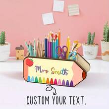 Customized Wooden Pencil-Shaped Pen Holder | Teacher's Gift Desk Organizer - A - View 1