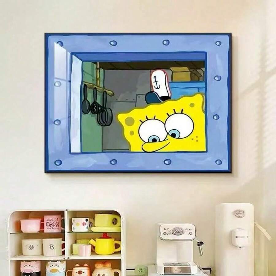1pc SpongeBob SquarePants SpongeBob SquarePants Door Stickers For Wall, Room, Bathroom And Toilet Cover-Up, Waterproof Theme Party Decoration, The Best Festive Party Atmosphere Decoration For Good Friends, Perfect Party Decoration, Home Decoration Ornaments, Perfect Room Decoration Christmas Gifts For Graduation To Girlfriend Valentine's Day, - Multicolor - View 1