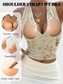 1pc Hot-Selling Silicone Invisible Bra, With Shoulder Straps, Anti-Slip Style, Anti-Sagging Lift, Gathering, And Push-Up, Specially Designed For Wedding Photography, Strapless Dresses, Invisible Underwear, Skirts, Dresses, Travel Vacations To Enhance Cleavage And Sexy Breast Stickers - Apricot - View 1