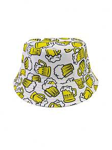 1pc Men's Bucket Hat, Fashionable Beer Pattern Printed Reversible Outdoor Party Travel Beach Hat, Summer Sun Protection - A - View 8
