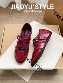 Mocasines planos de mujer con suela antideslizante, de uso diario, de PU, de color negro y rojo, cómodos y de moda - Burdeos - Ver 5