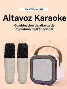 1 Set Sistema de micrófono inalámbrico y altavoz, adecuado para karaoke, interacción en el hogar, fiestas de audio, uso al aire libre, karaoke portátil mini, altavoz externo multifuncional con ranura para tarjeta, eliminación de voz con un solo botón, efecto de luz de respiración - Multicolor - Ver 4
