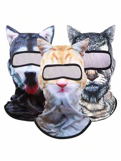 4-Season Animal Head Mask, Outdoor Sports Windproof Face Cover, 3D Digital Printing Ski Mask
