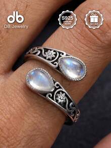 1pc Vintage S925 Sterling Silver Moonstone Pear-Shaped Women's Thumb Ring, Elegant Classic Style, Love Contract Ring, Suitable For Graduation, Proposal, Engagement Gift, Women's Daily Wear, Loyalty Ring, Halloween, Valentine's Day, Mother's Day, Birthday Gift, Comes With Gift Box - Moonstone Pear-shaped Open Ring - View 8