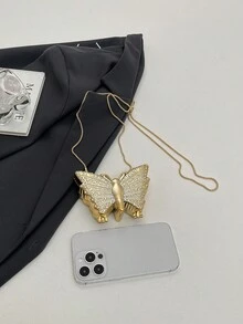 迷你时尚蝴蝶造型金属镜面耳机包，小众设计装饰多功能手提包，带链条单肩斜挎包 - 金色 - 查看 8