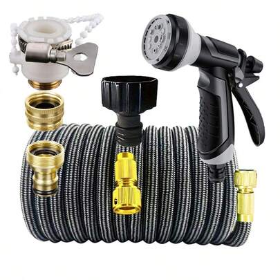 One Set Of/25FT-150FT Extended Garden Pipe 3/4 Inch Connector - Lightweight, Durable, Flexible Water Pipe Section For Plant Liquefaction And Machine Washing, Easy To Save Black Water Pipe, Multi-Function Spray And Adapter, Outdoor Use Pipe