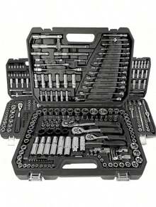 Bộ dụng cụ sửa chữa ô tô 46 chi tiết kèm cờ lê bánh cóc 1/4 inch - Thép crom vanadi, bộ dụng cụ bảo dưỡng xe đạp và ô tô thủ công. - đen - Xem 1