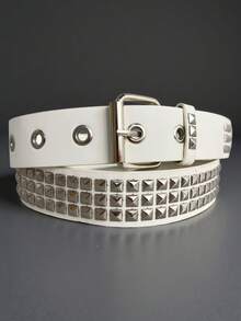 朋克铆钉金字塔腰带，百搭白色 - 白色 - 查看 3