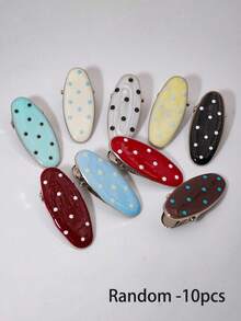 Oval Polka Dot Hair Clips, Glazed Metal Side Clips, Hair Clips, Cute Bangs Clips, Sweet & Chic Hair Accessories (Random Mix) - Multicolor - View 6