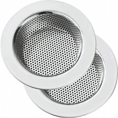 2 cái lưới lọc rác bồn rửa nhà bếp bằng thép không gỉ, kích thước lớn, đường kính vành rộng 4,5 inch.