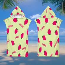 1pc Heart, Stripe, Fruit, Flower, Ocean Element Hooded Printed Cloak, Ultra-Fine Fiber Beach Blanket And Hooded Beach Wrap 2-In-1, With Buttons, Unbuttoned Can Be Converted Into Beach Blanket, Super Absorbent Towel, Suitable For Travel, Pool, Diving, Surfing, Yoga, Camping - Multicolor - View 9