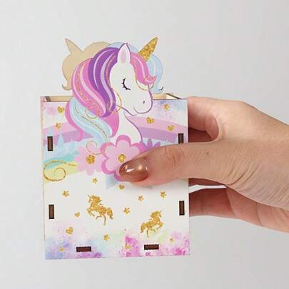 Hộp đựng bút bằng gỗ hình vuông hình kỳ lân | Hộp đựng đồ dùng văn phòng dễ thương, nữ tính