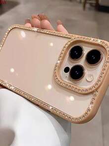 1 Coffee Brown Luxury Glitter Diamond Clear Phone Case For IPhone 17 Air 16e/15 Pro Max/14 Plus/13 Pro, Shockproof Protection, Hard Acrylic Material, With Bumper Frame - Gold - View 2